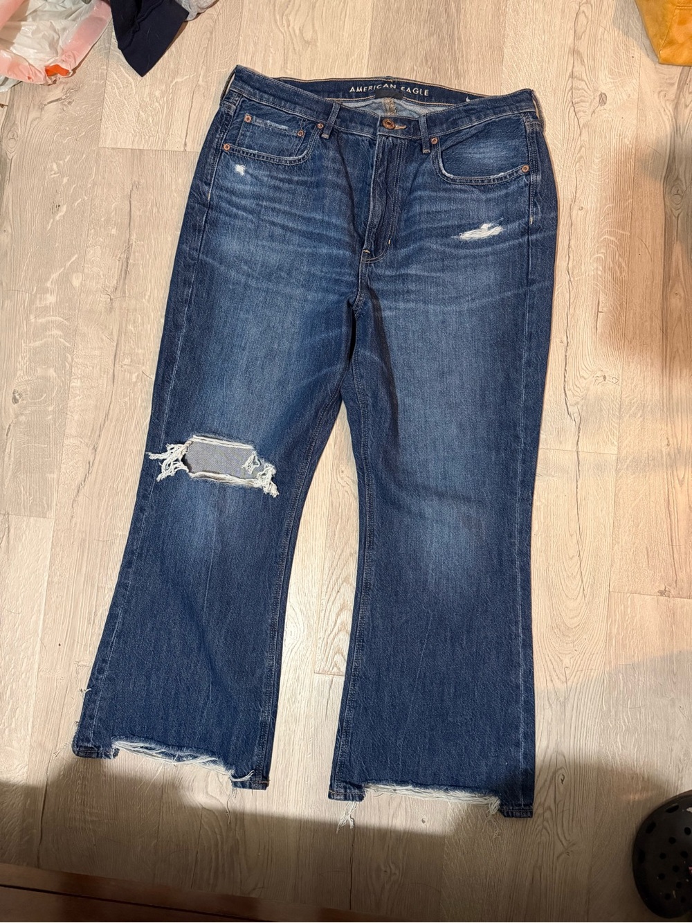 American Eagle Outfitters Dark Blue Distressed Flare Jeans